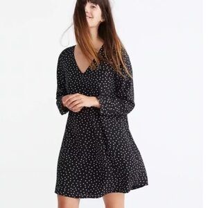 Madewell Star Print 100% Silk Long-Sleeved A-Line Mini Dress Black Medium